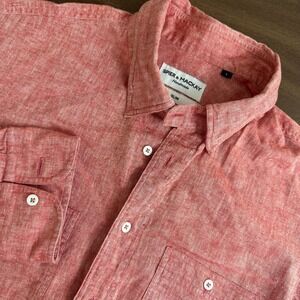 Spier & Mackay Handmade Linen Shirt Red Slim Fit Button Up Chambray Mens L